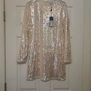 Gianni Bini Cream Sequin Long Sleeve Dress